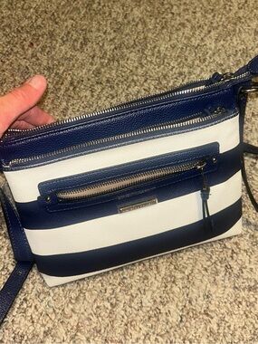 Dana Buchman Navy and White Striped Crossbody Bag